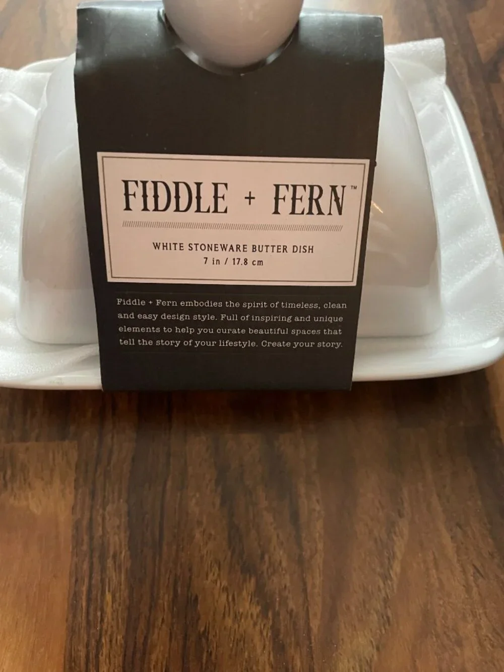 Fiddle + Fern White Stoneware Butter Dish-NWT